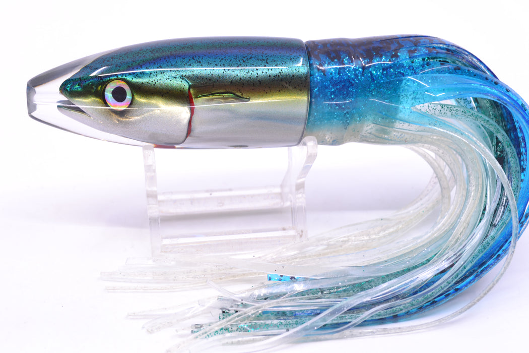 JB Signature Lures Speckled Green-Gold-Silver Fish Head Small Barrel Bomb 7" 5oz Skirted