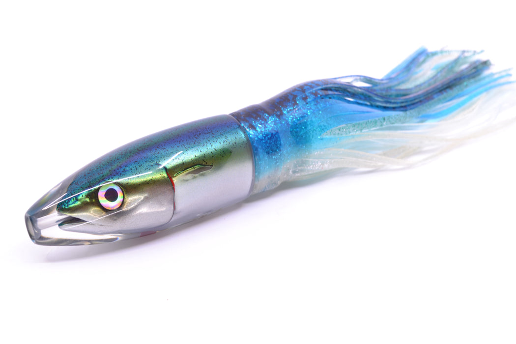 JB Signature Lures Speckled Green-Gold-Silver Fish Head Small Barrel Bomb 7" 5oz Skirted