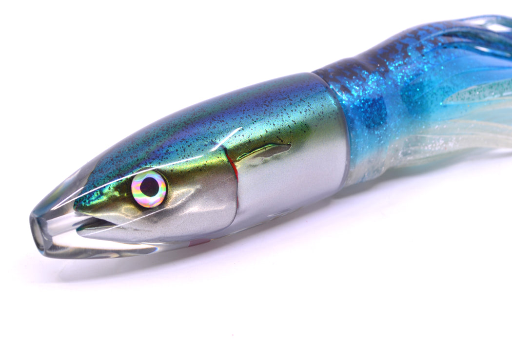 JB Signature Lures Speckled Green-Gold-Silver Fish Head Small Barrel Bomb 7" 5oz Skirted
