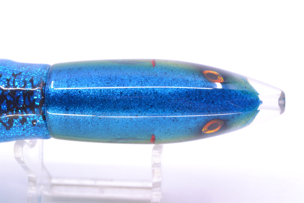 JB Signature Lures Bleeding Blue-Silver Fish Head Small Barrel Bomb 7" 5oz Skirted Blue-Silver