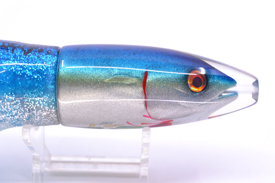 JB Signature Lures Bleeding Blue-Silver Fish Head Small Barrel Bomb 7" 5oz Skirted Blue-Silver