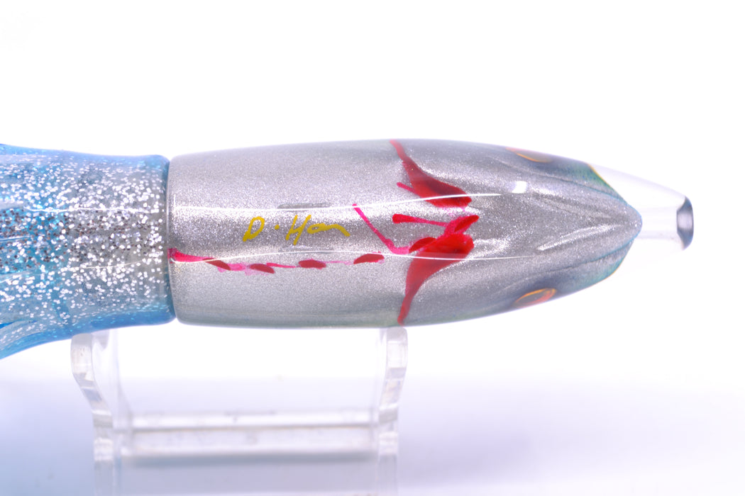 JB Signature Lures Bleeding Blue-Silver Fish Head Small Barrel Bomb 7" 5oz Skirted Blue-Silver