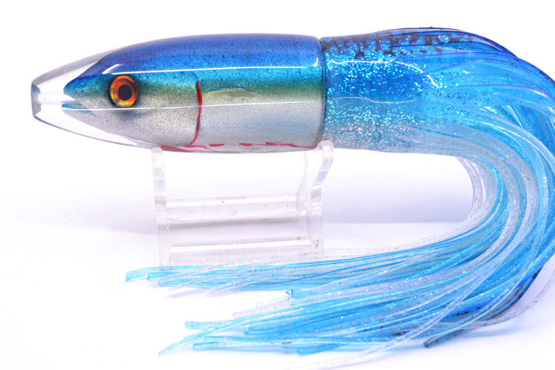 JB Signature Lures Bleeding Blue-Silver Fish Head Small Barrel Bomb 7" 5oz Skirted Blue-Silver