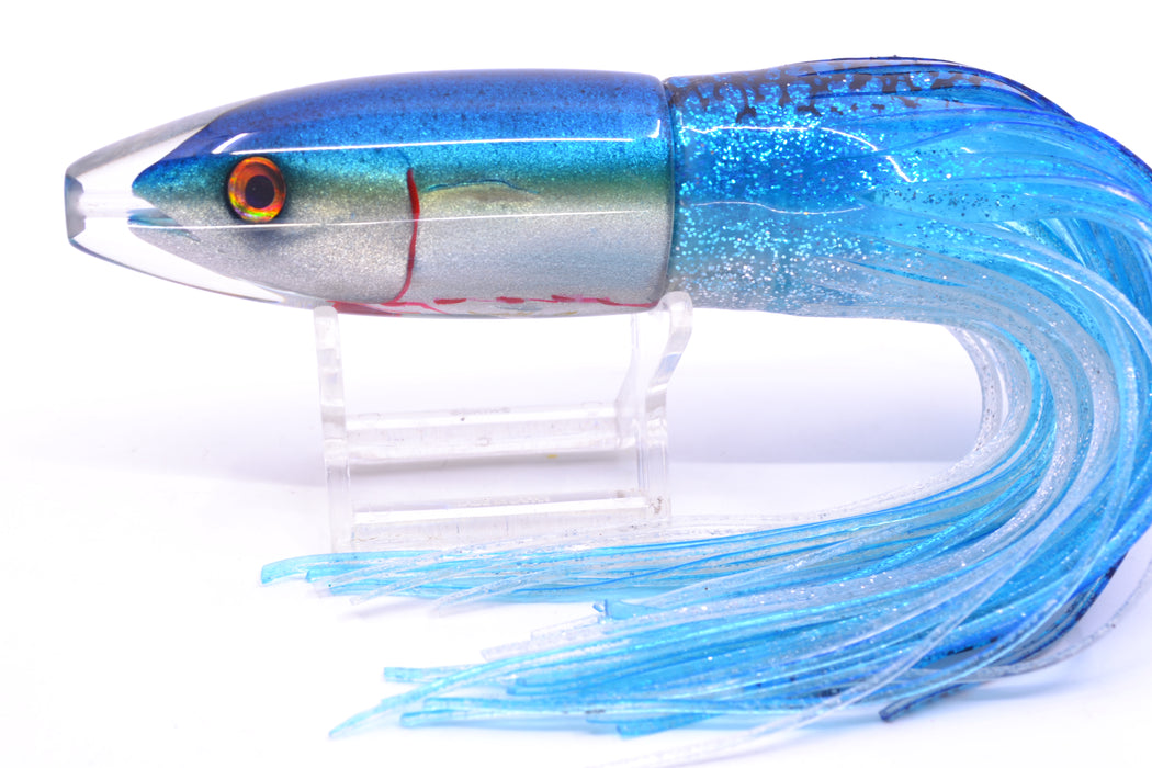 JB Signature Lures Bleeding Blue-Silver Fish Head Small Barrel Bomb 7" 5oz Skirted Blue-Silver