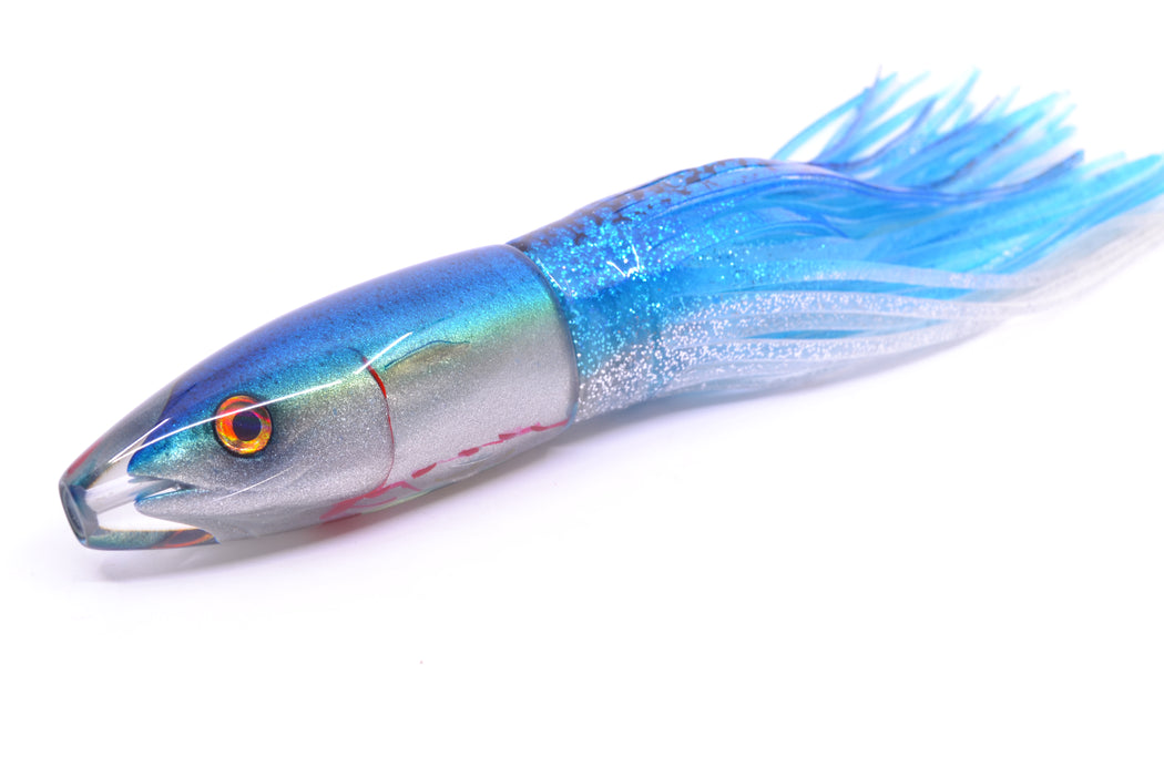 JB Signature Lures Bleeding Blue-Silver Fish Head Small Barrel Bomb 7" 5oz Skirted Blue-Silver