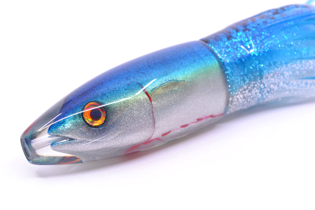 JB Signature Lures Bleeding Blue-Silver Fish Head Small Barrel Bomb 7" 5oz Skirted Blue-Silver