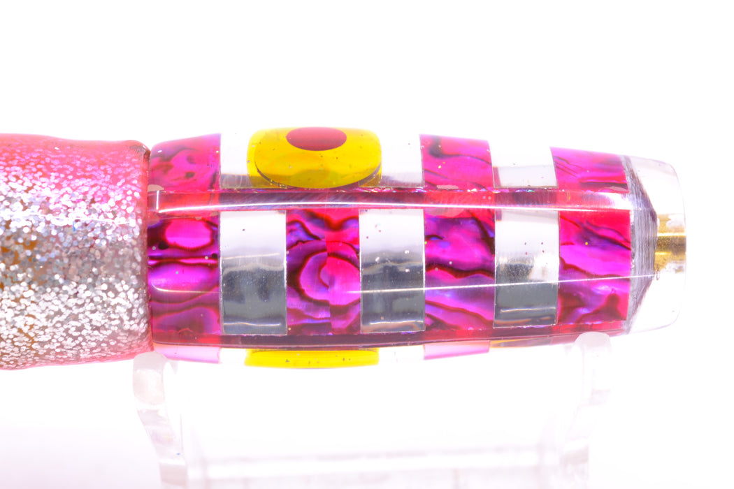 Ganku Lures Pink Abalone-Silver "Zebra" Longneck Pusher 7" 5oz Skirted Pink Aurora