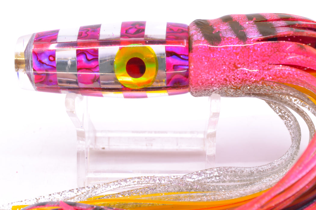 Ganku Lures Pink Abalone-Silver "Zebra" Longneck Pusher 7" 5oz Skirted Pink Aurora