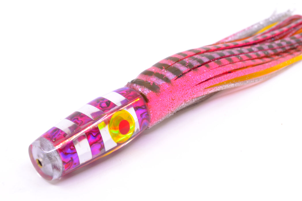 Ganku Lures Pink Abalone-Silver "Zebra" Longneck Pusher 7" 5oz Skirted Pink Aurora