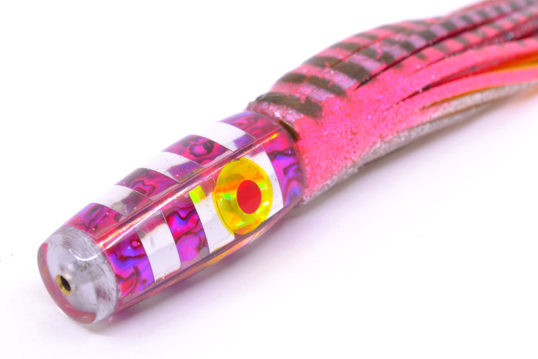 Ganku Lures Pink Abalone-Silver "Zebra" Longneck Pusher 7" 5oz Skirted Pink Aurora
