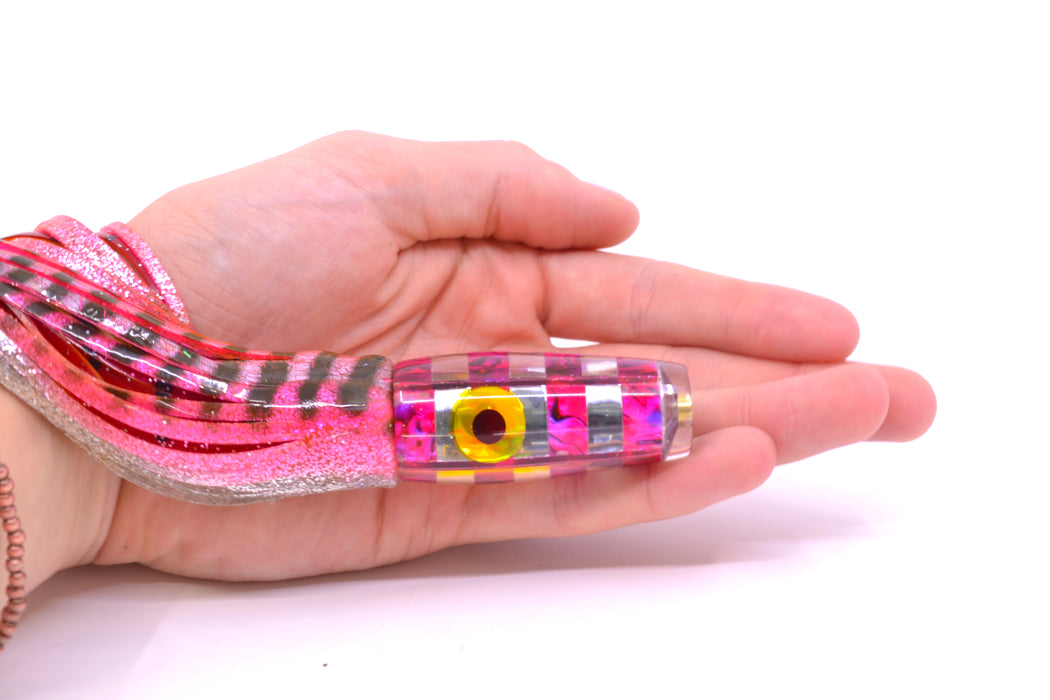 Ganku Lures Pink Abalone-Silver "Zebra" Longneck Pusher 7" 5oz Skirted Pink Aurora