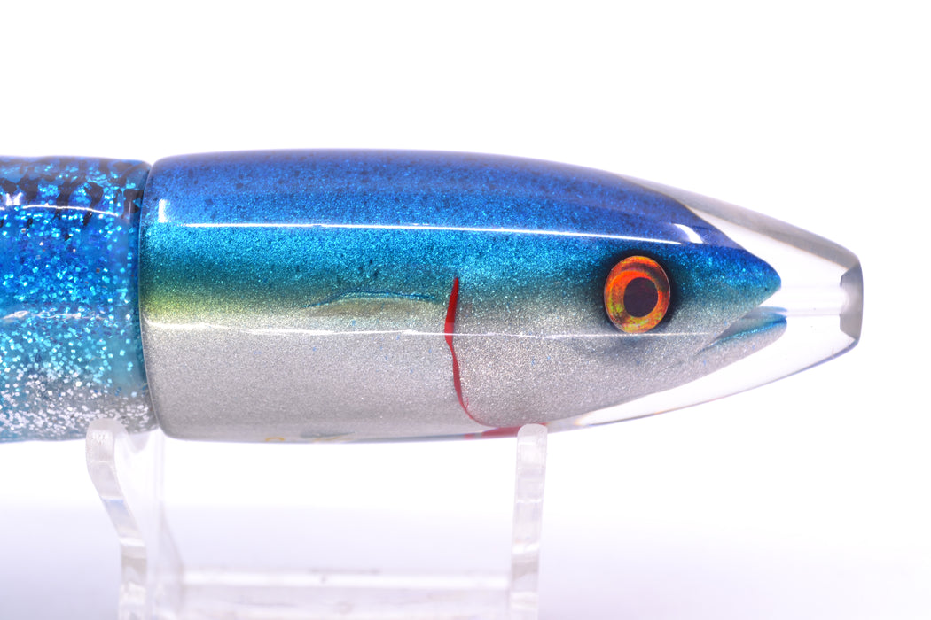 JB Signature Lures Blue-Silver Fish Head Small Barrel Bomb 7" 5oz Skirted Blue-Silver