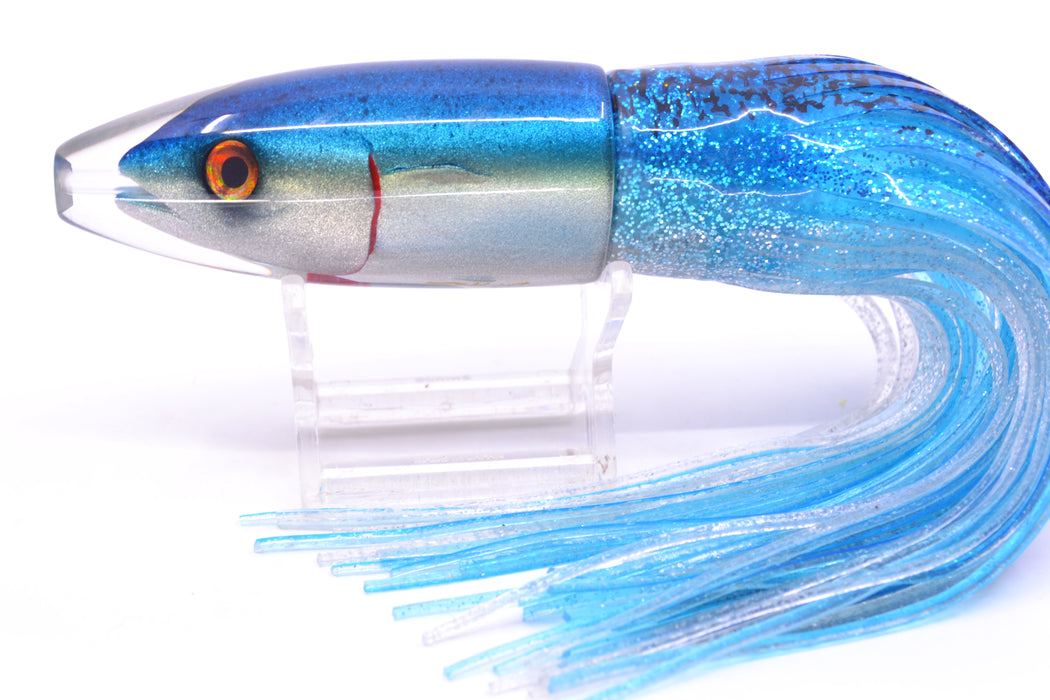 JB Signature Lures Blue-Silver Fish Head Small Barrel Bomb 7" 5oz Skirted Blue-Silver