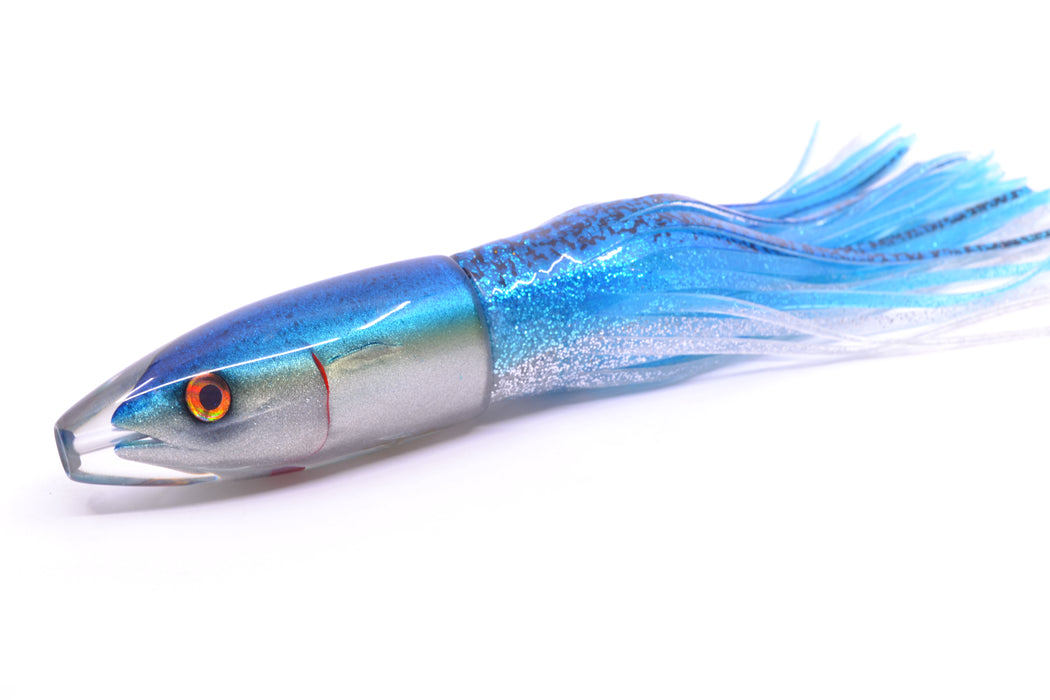 JB Signature Lures Blue-Silver Fish Head Small Barrel Bomb 7" 5oz Skirted Blue-Silver