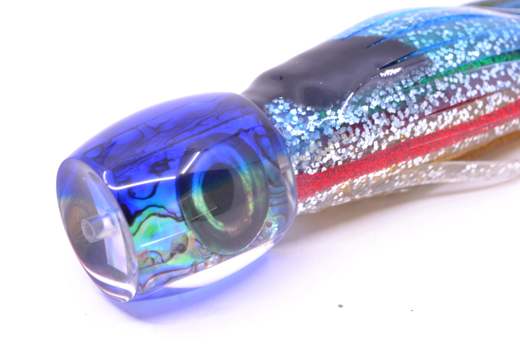 Moyes Lures Paua Shell Blue Back Taxi Eyes Medium Secret 10" 5oz Skirted Evil