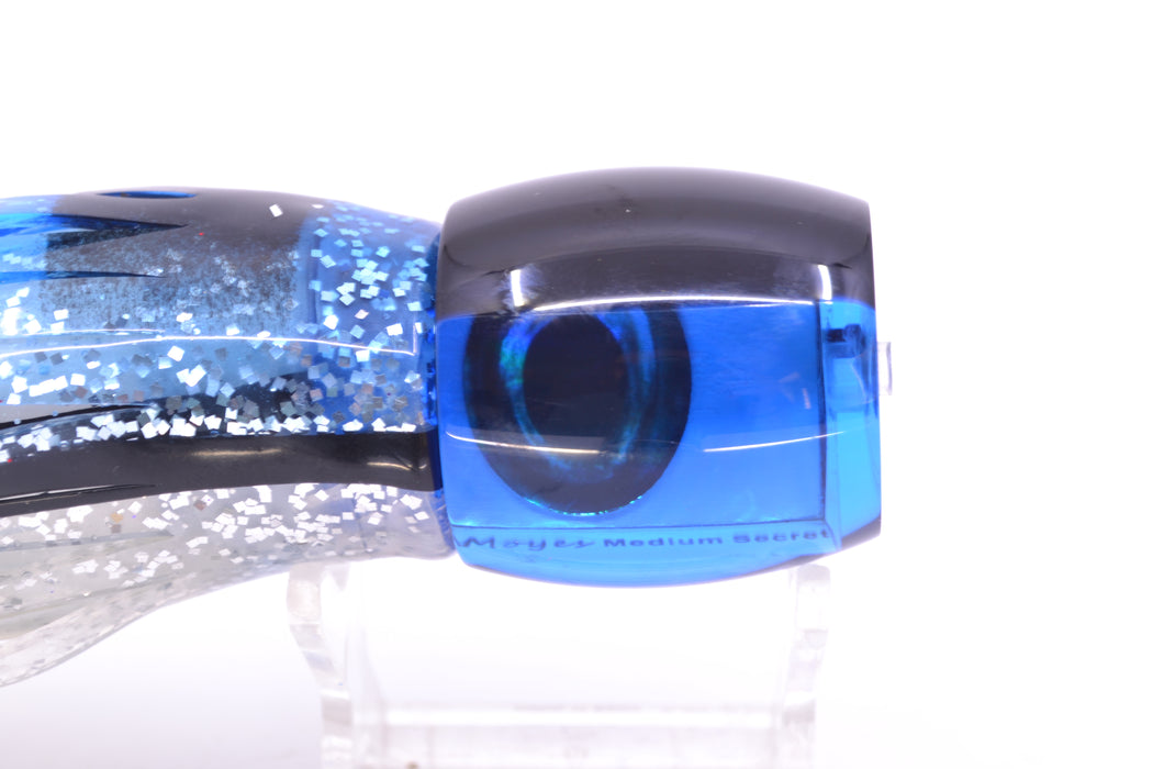 Moyes Lures Blue MOP Black Back Medium Secret 10" 5oz Skirted Black & Blue Bars