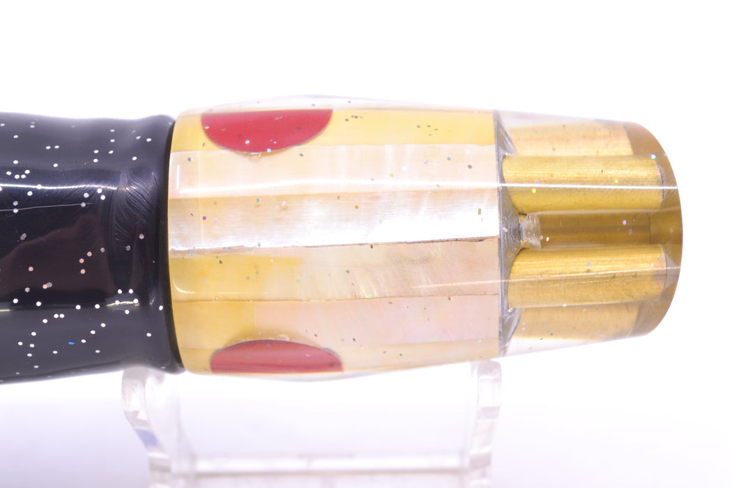 Tanigawa Lures Golden MOP Red Eyes 4-Hole Slant 9"+ 11oz Skirted Black-Yellow-Blue GZE