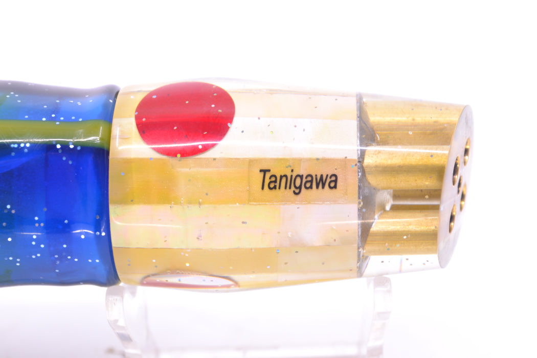 Tanigawa Lures Golden MOP Red Eyes 4-Hole Slant 9"+ 11oz Skirted Black-Yellow-Blue GZE