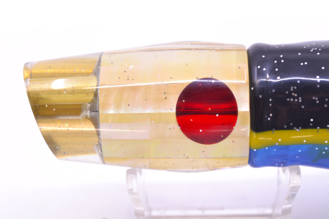 Tanigawa Lures Golden MOP Red Eyes 4-Hole Slant 9"+ 11oz Skirted Black-Yellow-Blue GZE