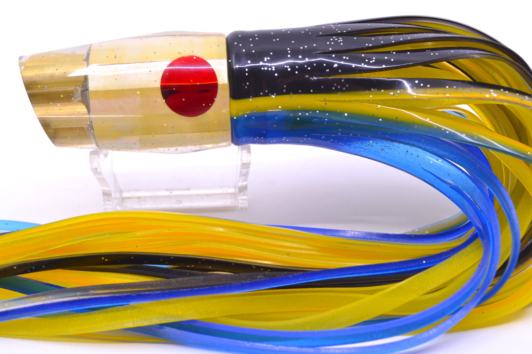 Tanigawa Lures Golden MOP Red Eyes 4-Hole Slant 9"+ 11oz Skirted Black-Yellow-Blue GZE