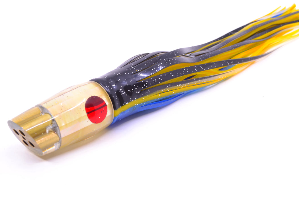 Tanigawa Lures Golden MOP Red Eyes 4-Hole Slant 9"+ 11oz Skirted Black-Yellow-Blue GZE