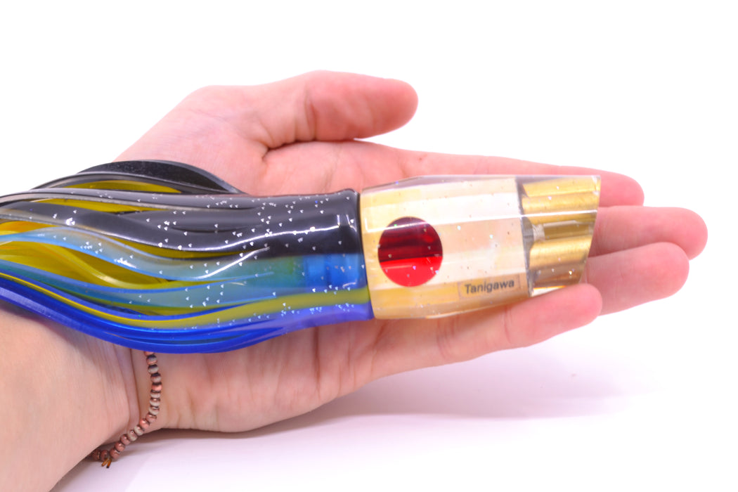 Tanigawa Lures Golden MOP Red Eyes 4-Hole Slant 9"+ 11oz Skirted Black-Yellow-Blue GZE