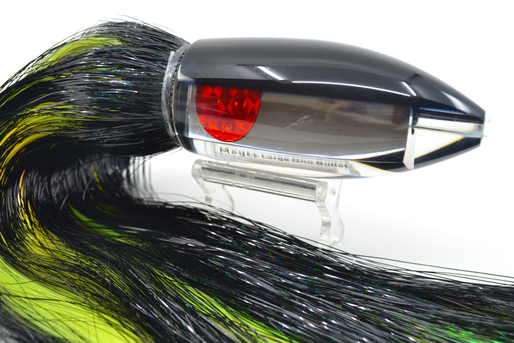 Moyes Lures Clear Mirrored Black Back Red Eye Large Ono Bullet 14" 12oz Flashabou