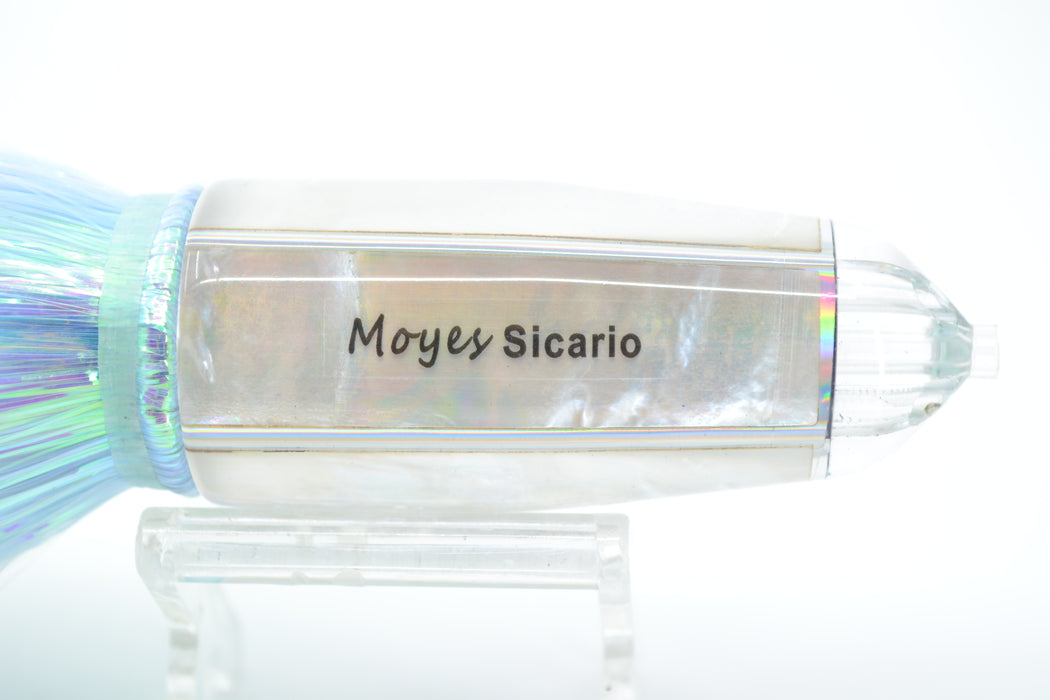 Moyes Lures White Rainbow MOP 4-Hole Medium Sicario Bullet 10" 7.1oz Flashabou