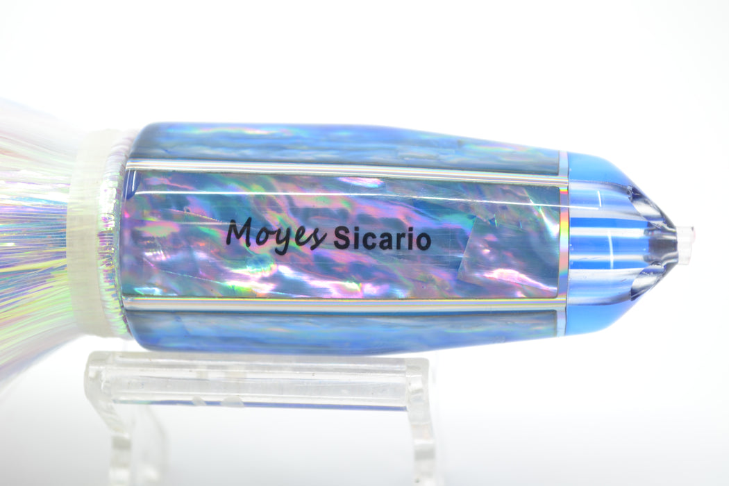 Moyes Lures Rainbow MOP Blue Back 4-Hole Medium Sicario Bullet 10" 7.1oz Flashabou