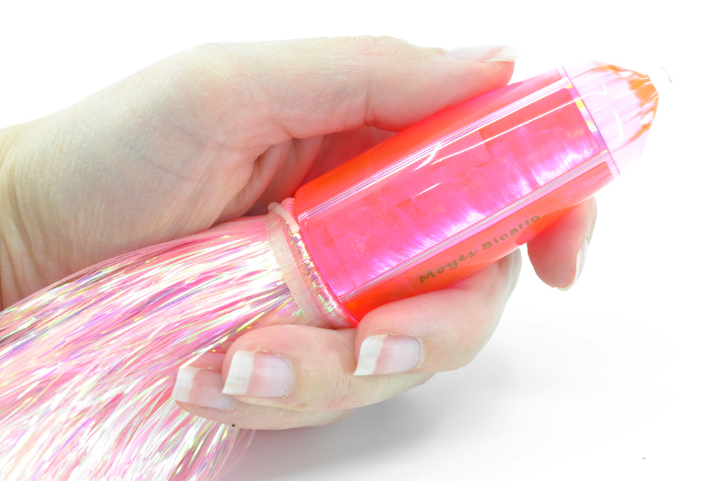 Moyes Lures Fluorescent Pink MOP 4-Hole Medium Sicario Bullet 10" 7.1oz Flashabou