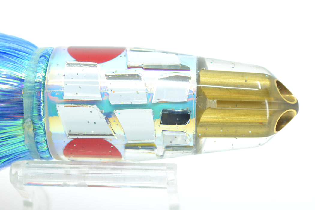 Tanigawa Lures Rainbow Cracked Glass 2-Hole Bullet 9"+ 8.5oz Flashabou Blue-Pink