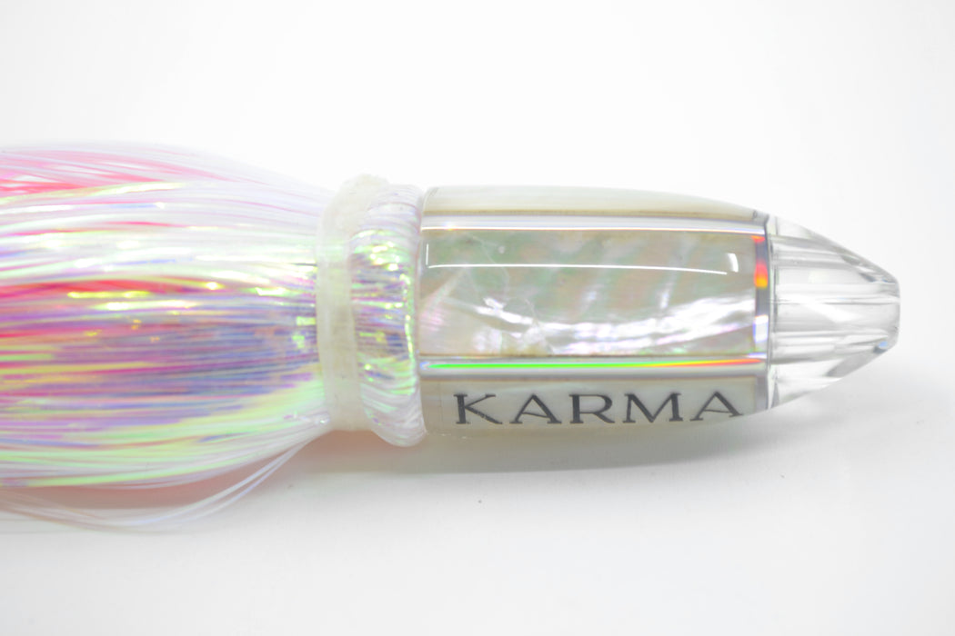 Koya Lures White MOP Karma 4-Hole Bullet 4.5" 1.5oz Flashabou White-Pink