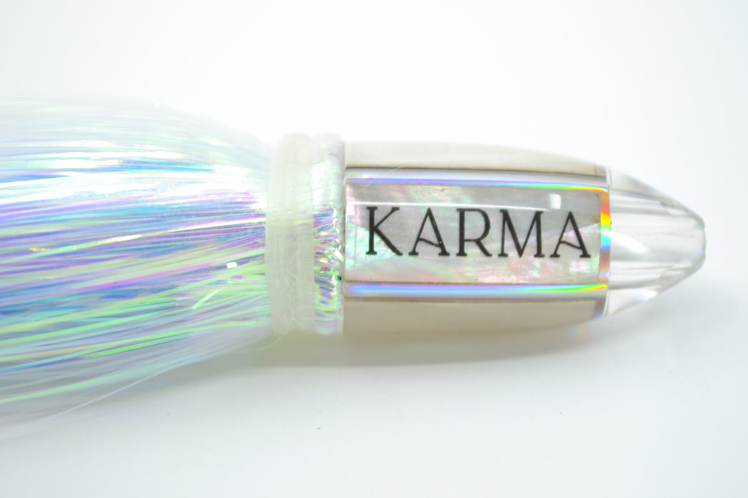 Koya Lures White MOP Karma 4-Hole Bullet 4.5" 1.5oz Flashabou White-Ice Blue