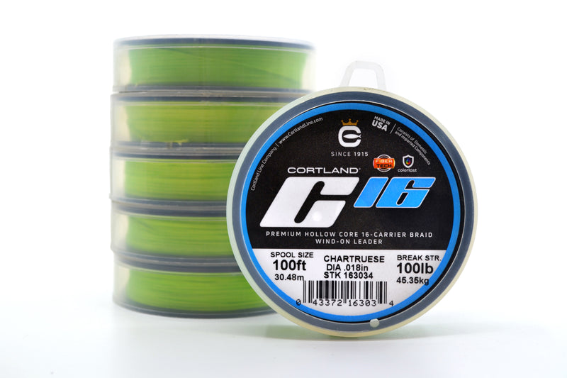 Cortland Premium Hollow Core 16-Carrier Braid Wind-On Leader 100FT