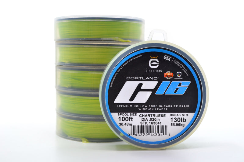 Cortland Premium Hollow Core 16-Carrier Braid Wind-On Leader 100FT