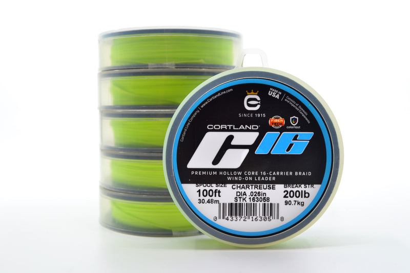 Cortland Premium Hollow Core 16-Carrier Braid Wind-On Leader 100FT