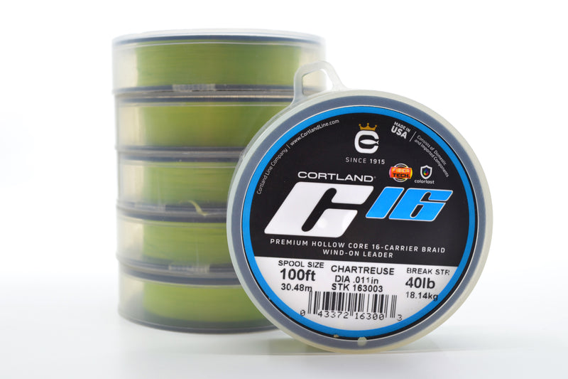 Cortland Premium Hollow Core 16-Carrier Braid Wind-On Leader 100FT