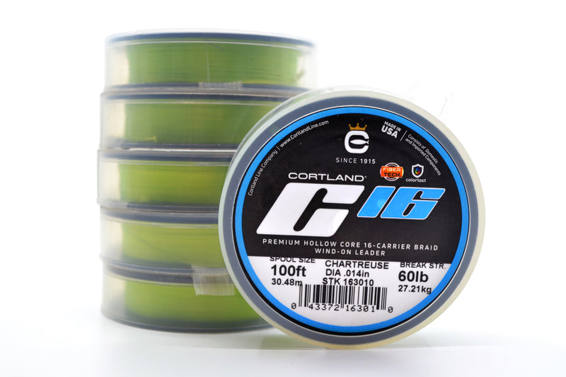 Cortland Premium Hollow Core 16-Carrier Braid Wind-On Leader 100FT