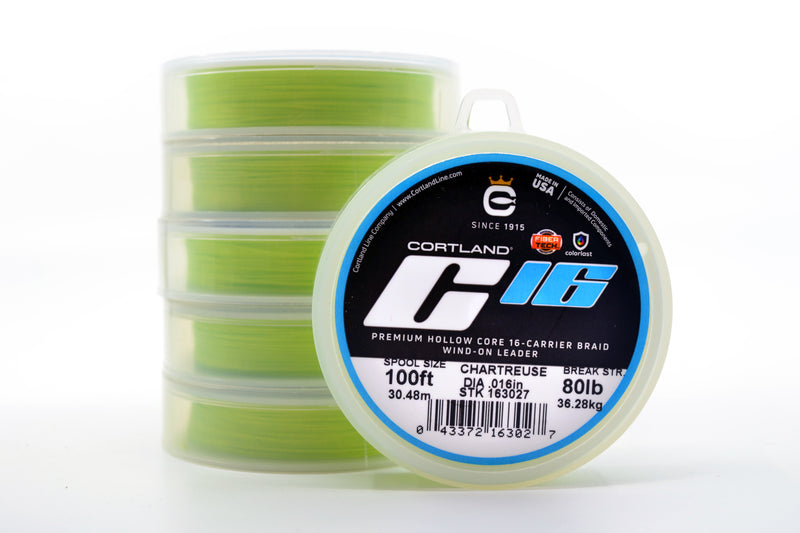 Cortland Premium Hollow Core 16-Carrier Braid Wind-On Leader 100FT