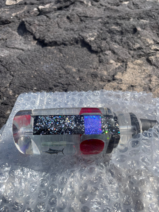 Aloha Lures Clear Mirrored Black-Purple Salt & Pepper Red Eyes Smash Bait 14" 9.5oz EZ-K