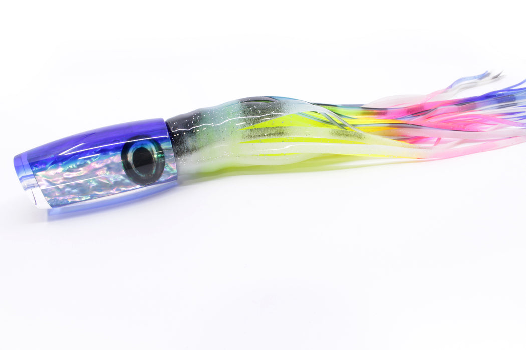 Moyes Lures Rainbow MOP Blue Back Medium Plunger 12" 7.5oz Skirted Fruit Salad GZE
