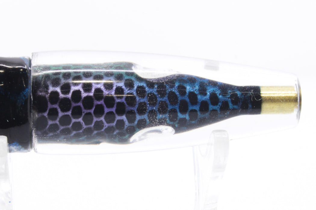 Tsutomu Lures "Blue Steel" Fish Head Poke Invert 6" 3.2oz Skirted Black Dots-Silver