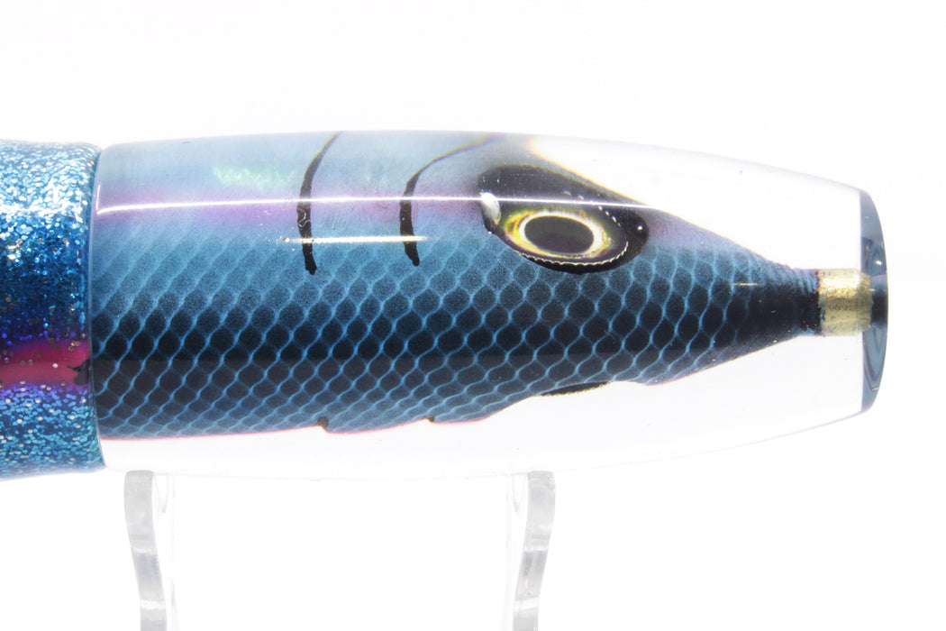 Tsutomu Lures Black-Blue-Pink Fish Head Ante Invert 12" 9.3oz Skirted Blue-Silver