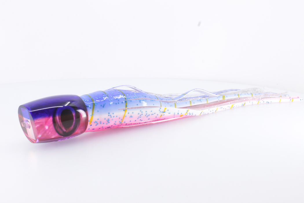 Moyes Lures Pink Awabi Pearl Blue Back Small J-Boy 9" 5oz Skirted Blue-Pink-White