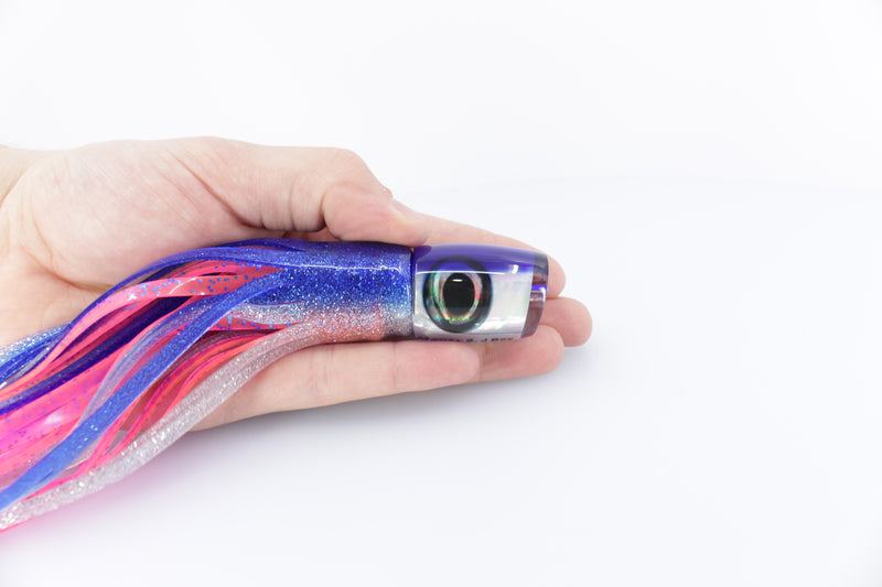 Moyes Lures White MOP Blue Back Small J-Boy 9" 5oz Skirted Blue-Silver-Pink