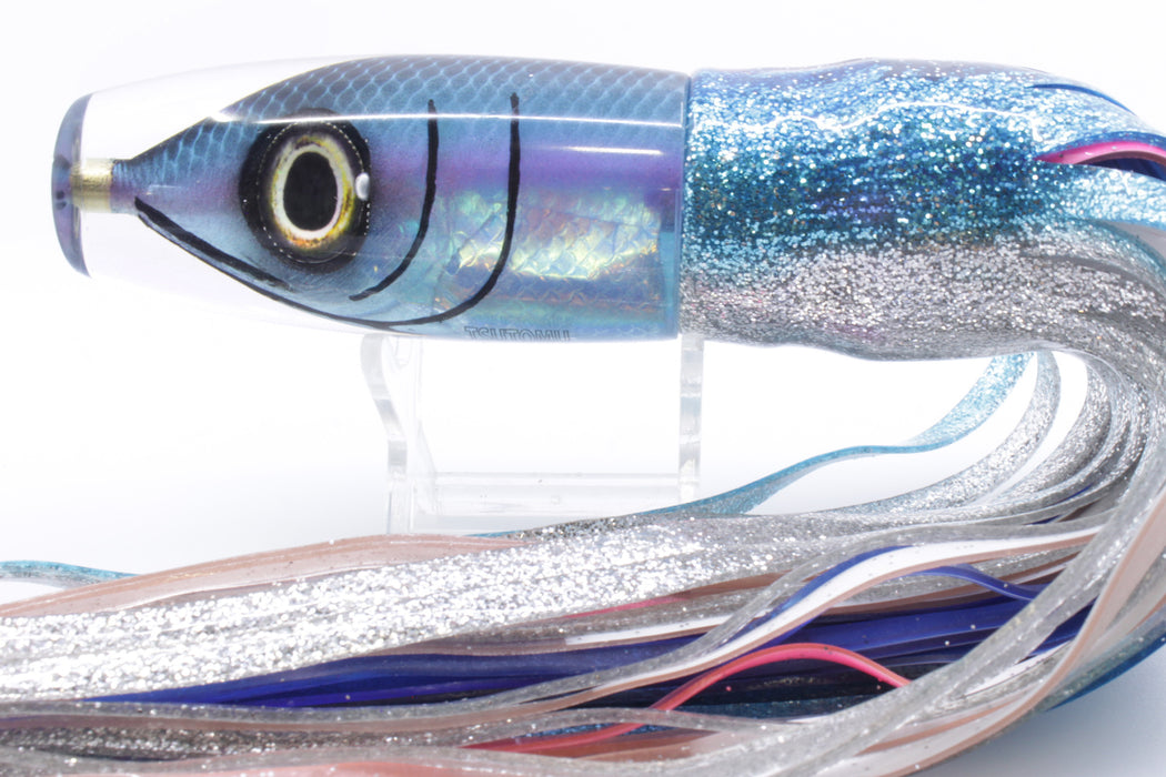 Tsutomu Lures Black-Blue-Pink Fish Head Ante Invert 12" 9.3oz Skirted Blue-Silver