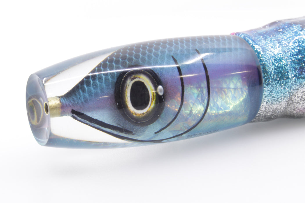 Tsutomu Lures Black-Blue-Pink Fish Head Ante Invert 12" 9.3oz Skirted Blue-Silver