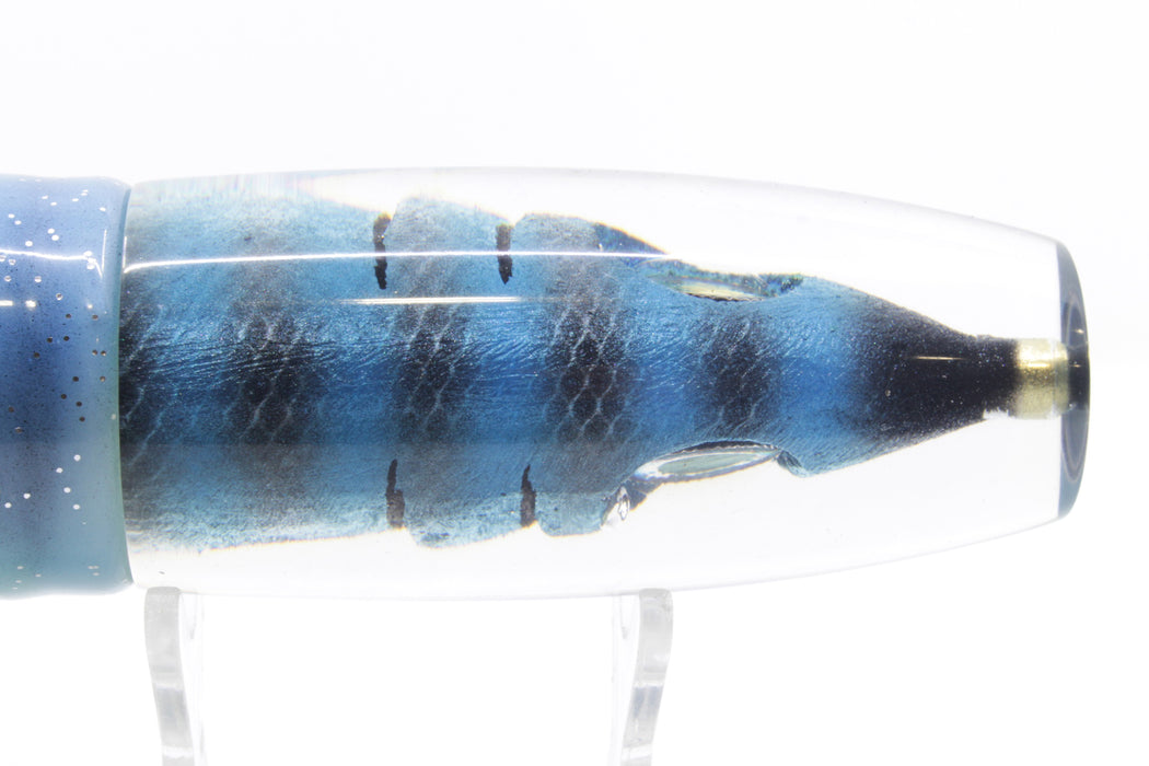 Tsutomu Lures "Jail Bird" Fish Head Ante Invert 12" 9.7oz Skirted Blue-Black Bars