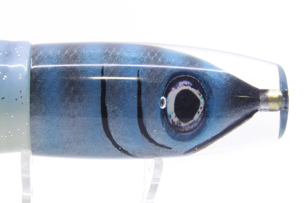 Tsutomu Lures "Jail Bird" Fish Head Ante Invert 12" 9.7oz Skirted Blue-Black Bars