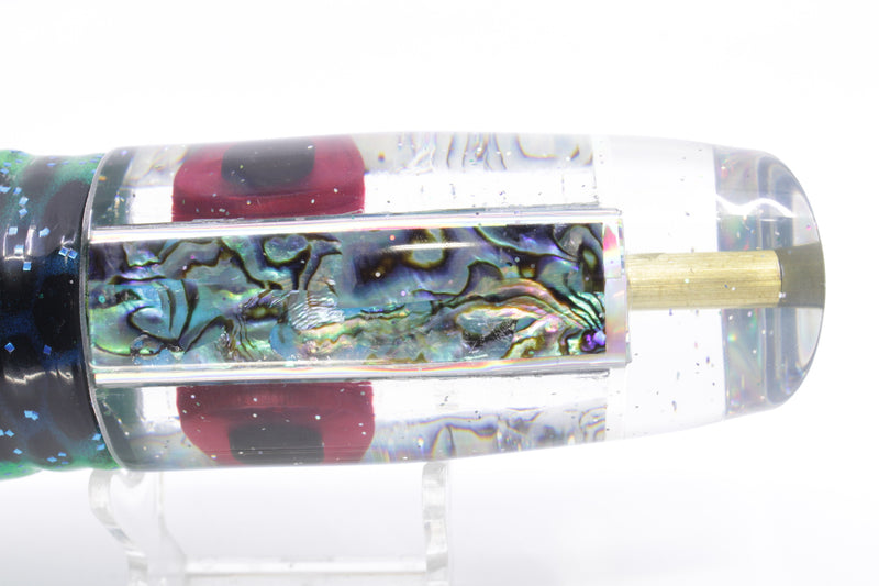 Tanigawa Lures Ice Blue Paua Shell Large Plunger 14" 10oz Skirted Black Dots-Blue Dots